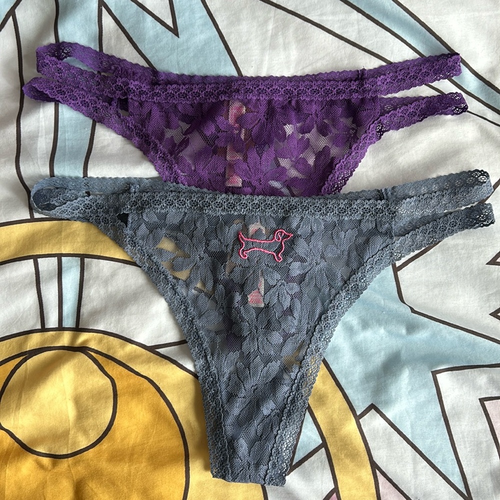 2 lace strappy PINK thongs